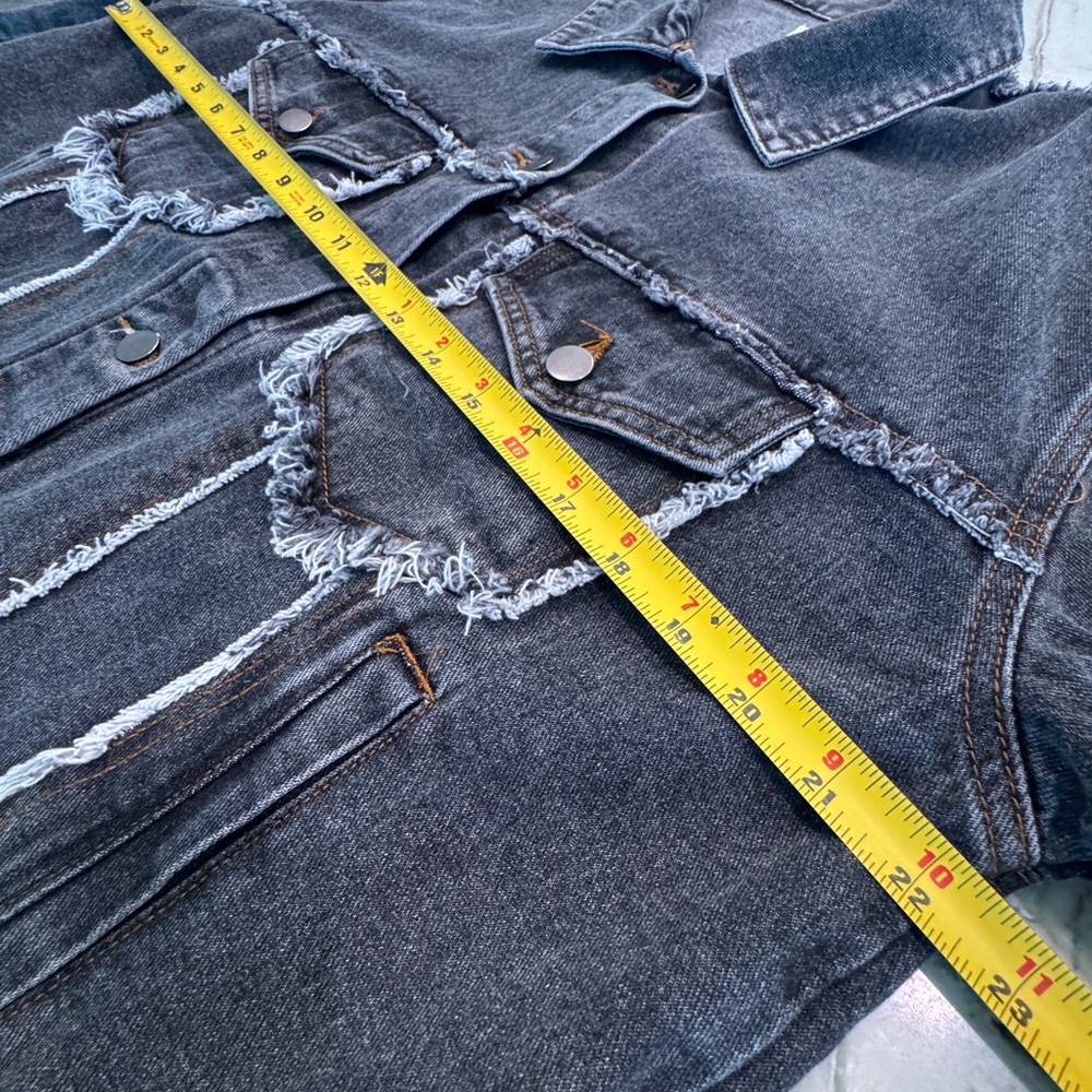 POL Black Denim Jacket with Embellished Heart Cutout Back - Picture 5 of 10